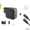 Kép 1/9 - Conceptronic telefon töltő adapter+kábel - ALTHEA17B (2xUSB-C+USB-A, 67W, USB-C töltő kábel, fekete)