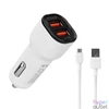 Kép 1/6 - S-Link Autós töltő - SL-EC30M (2db USB, 5V/2.4A/3,4A, 17W, Micro usb, 100cm adat+töltőkábel, fehér)