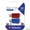 Kép 1/8 - Pendrive, 2 x 32GB, USB 3.2, 80/25MB/sec, VERBATIM "Store n Click", piros, kék