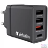 Kép 1/4 - Hálózati töltő, 1xUSB-C PD (20W), USB-A QC 3.0, 2xUSB-A (10W), VERBATIM, fekete
