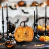 Kép 1/2 - Halloween-i tök dekoráció - 16,5 cm - narancs, pókhálós - habszivacs