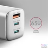 Kép 3/16 - AXAGON ACU-DPQ65W 3x port (USB + dual USB-C), PD3.0/QC4+/PPS/Apple 65W fehér GaN töltő