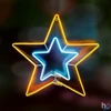 Kép 1/3 - Home NEON 3 csillag figura, LED-es neon fény, villogó funkció, két oldalú, fém váz, IP44, kültéri, beltéri, jégkék, napsárga