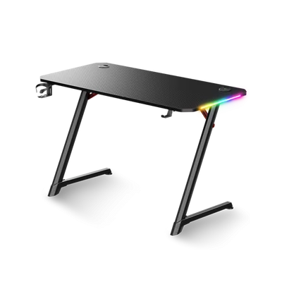 Spirit of Gamer Gamer Asztal - Headquarter 250 (Fa lap, fém lábak, fekete, kék RGB háttérvilágítás, 120 x 60 x 75 cm)