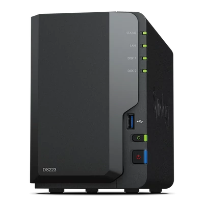 SYNOLOGY NAS 2 fiókos DS223 Realtek RTD1619B 4x1,7GHz, 2GB DDR4, 1x1GbE, 3xUSB3.2Gen1