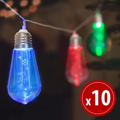 LED fényfüzér, Villanykörte, 10 LED, 1,9 méter, színes, 2 x AA