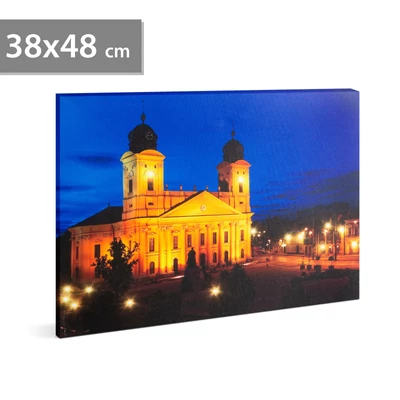 LED-es fali hangulatkép, "Nagytemplom Debrecen",  3 x AA, 38 x 48 cm