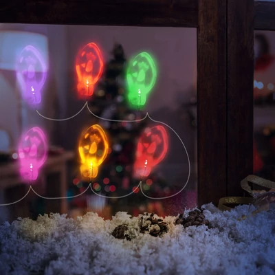 Karácsonyi LED-es fényfüzér, gél ablakmatrica, 6 LED, 2 x AA