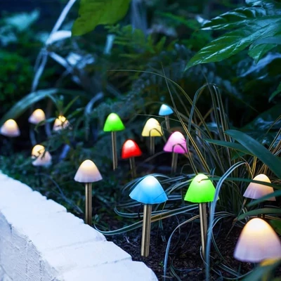 LED-es szolár lámpa, 12 db mini gomba, színes, 28,5 cm x 4 m