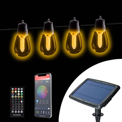 Smart szolár fényfüzér, 25 db fehér LED, állítható színhőmérséklet, 13,6 m, bluetooth