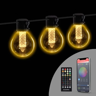Smart fényfüzér, 100-240V, 25 db melegfehér LED, 15 m, bluetooth