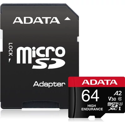 High Endurance 64GB (AUSDX64GUI3V30SHA2-RA1) microSDXC memóriakártya+adapt., Class 10 UHS-I, U3, V30