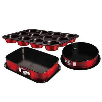 Berlinger Haus BH/7635 muffin sütőformával, burgundi 3 részes tortaforma szett