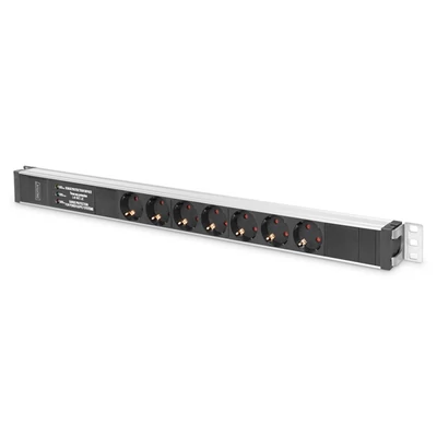 DIGITUS 0U PDU 230V 16A 7xCEE 7/3 aljzat CEE7/7 csatlakozó túlfeszültség védelemmel és vonalszűrővel 2m elosztósor