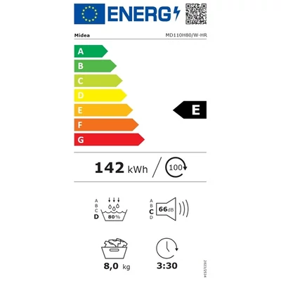 Midea MD110H80/W-HR fehér, 8kg, hőszivattyús szárítógép
