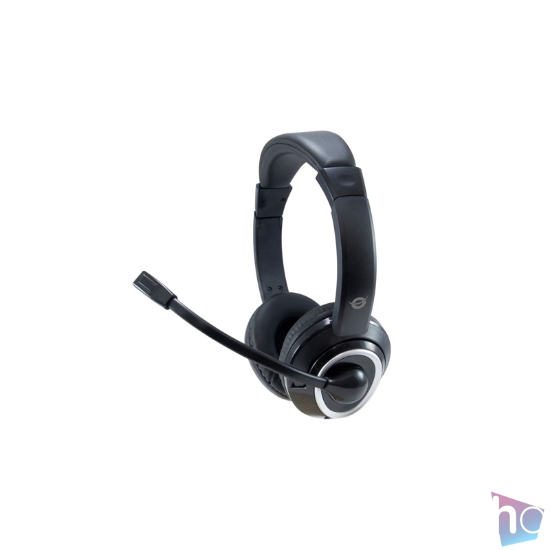 Conceptronic Fejhallgató - POLONA02BA (3.5mm Jack+elosztó, hangerőszabályzó, felhajtható mikrofon, 200 cm kábel, fekete)