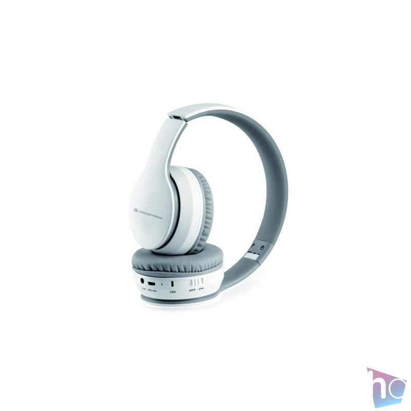 Conceptronic Bluetooth Fejhallgató - PARRIS01W (BT5.0, 350 mAh, mikrofon, FM Rádió, 3,5 mm Jack, MicroSD, fehér)