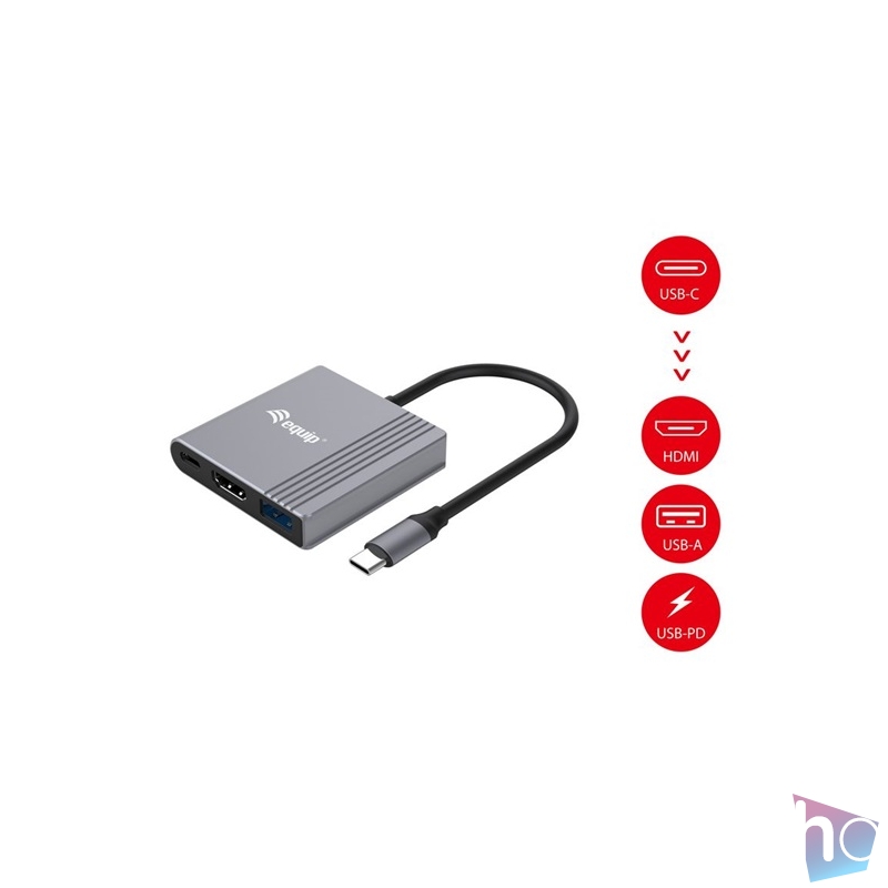 Equip Notebook Dokkoló - 133488 (Bemenet: USB-C, Kimenet: USB-C PD:100W/HDMI/USB)