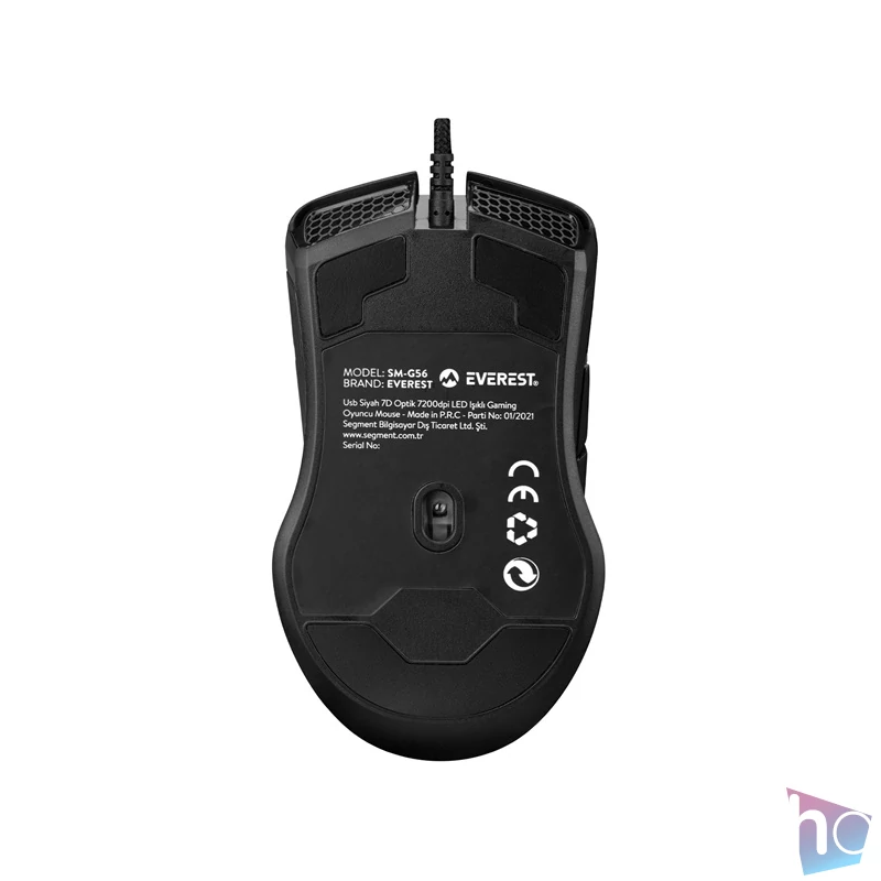 Everest Gamer Egér - SM-G56 CORAX  (7200 DPI, 7gomb, 1,5m harisnyázott kábel,optikai, fekete, RGB LED)