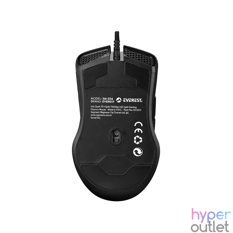 Everest Gamer Egér - SM-G56 CORAX  (7200 DPI, 7gomb, 1,5m harisnyázott kábel,optikai, fekete, RGB LED)