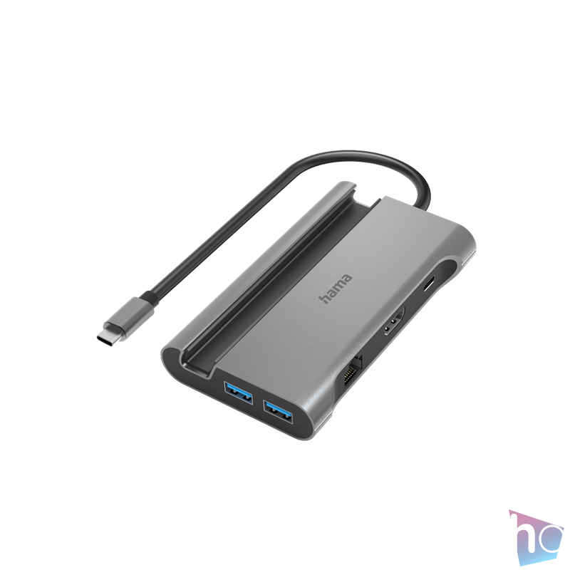 Hama USB HUB - 200143 (USB-C 7in1, 3xUSB 3.1, 2xUSB-C, 1xHDMI, 1xLAN, 100W PD, szürke)