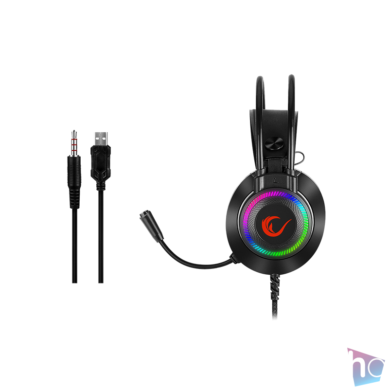 Rampage Fejhallgató - RM-K27 X-JAMMER (mikrofon, 3,5 mm Jack, hangerőszabályzó, nagy-párnás, fekete, RGB LED)