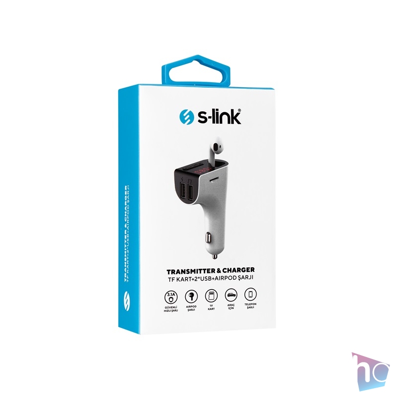 S-Link FM Transmitter - SL-BT245 Bluetooth  (BT5.0.; Dual USB, MicroSD; 3A USB gyorstöltő, +1 db fülhallgató)