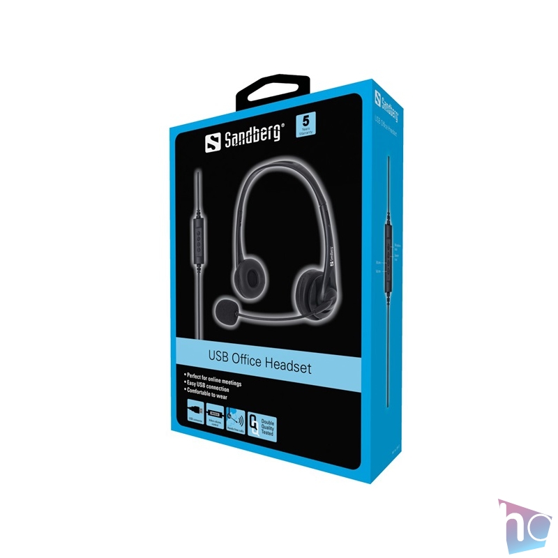 Sandberg Fejhallgató - USB Office Headset (USB; mikrofon; hangerő szabályzó; 2m kábel; fekete)