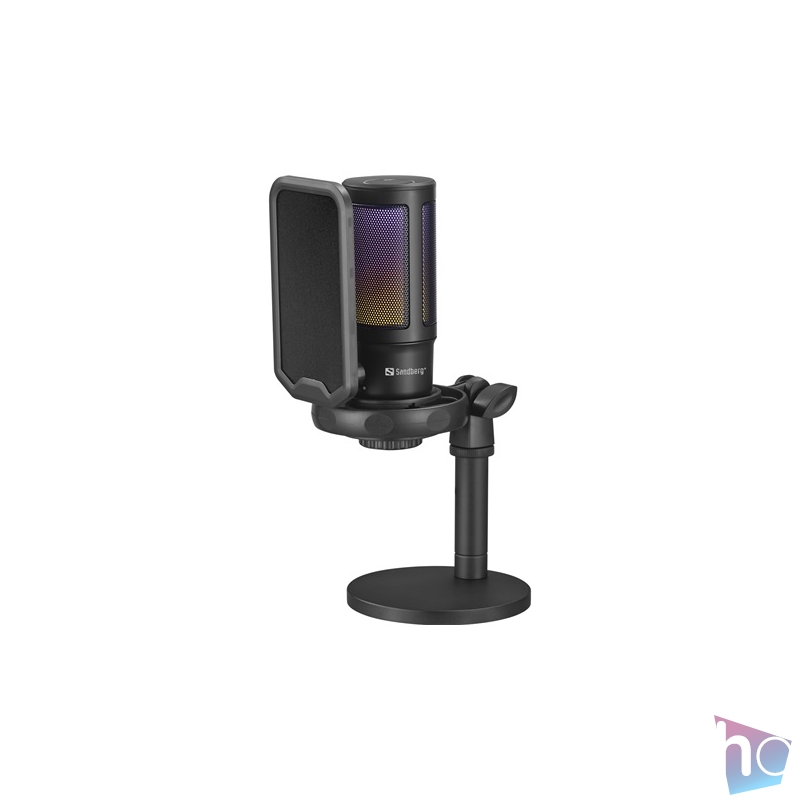 Sandberg Mikrofon - Streamer USB Microphone RGB (USB-C; Cardioid; RGB, 3,5 mm Jack fejhallgató kimenet, fekete)