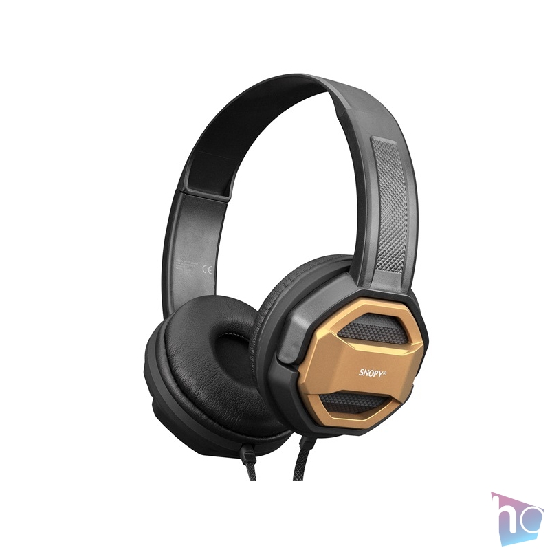 Snopy Fejhallgató - SN-101 BONNY Gold (stereo, mikrofon, 3.5mm jack, hangerőszabályzó, 1m kábel, fekete-arany)