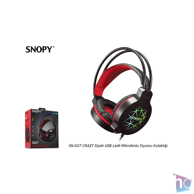 Snopy Fejhallgató - SN-GX7 CRAZY (2.0, mikrofon, USB+3,5mm jack, hang.szab., nagy-párnás, 2m kábel, fekete)