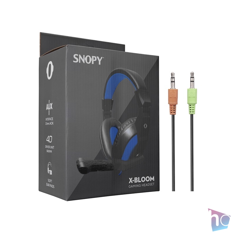 Snopy Fejhallgató - SN-633 Blue (mikrofon, 3.5mm jack, hangerőszabályzó, nagy-párnás, 1.8m kábel, fekete-kék)