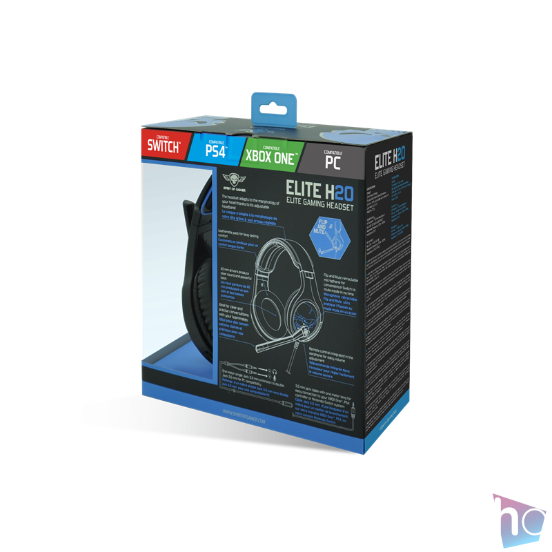 Spirit of Gamer Fejhallgató - ELITE H20 (MultiPlatform, mikrofon, 3,5mm Jack, hangerőszabályzó, nagy-párnás,, fekete)