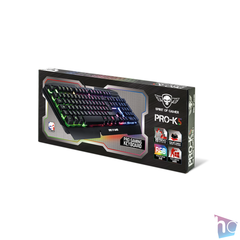 Spirit of Gamer Billentyűzet - PRO-K5 (105 gomb, Fém felső rész, RGB LED, USB, 19 anti-ghost, fekete, magyar)