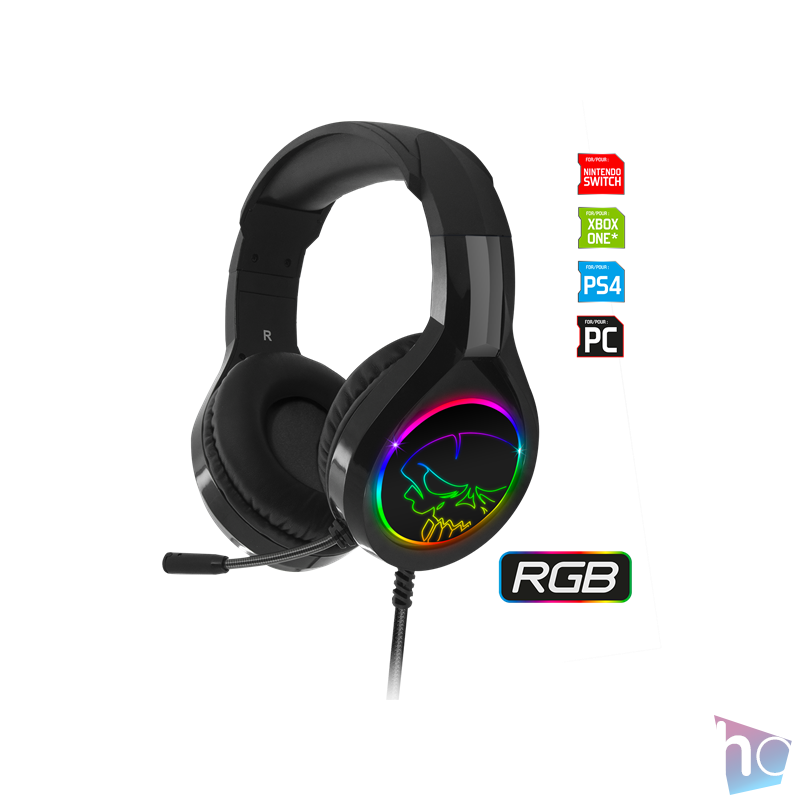 Spirit of Gamer Fejhallgató - PRO-H8 RGB (MultiPlatform, mikrofon, 3.5mm jack, hangerőszabályzó, 2m kábel, fekete)