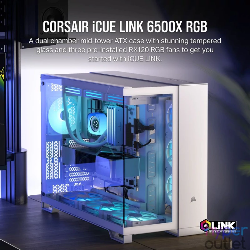Corsair iCUE LINK 6500X RGB Tempered Glass White gépház