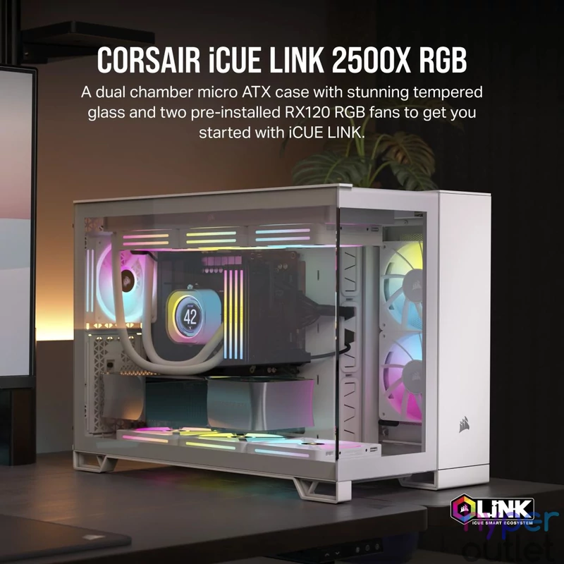 Corsair iCUE LINK 2500X RGB Micro ATX Dual Chamber Tempered Glass White gépház
