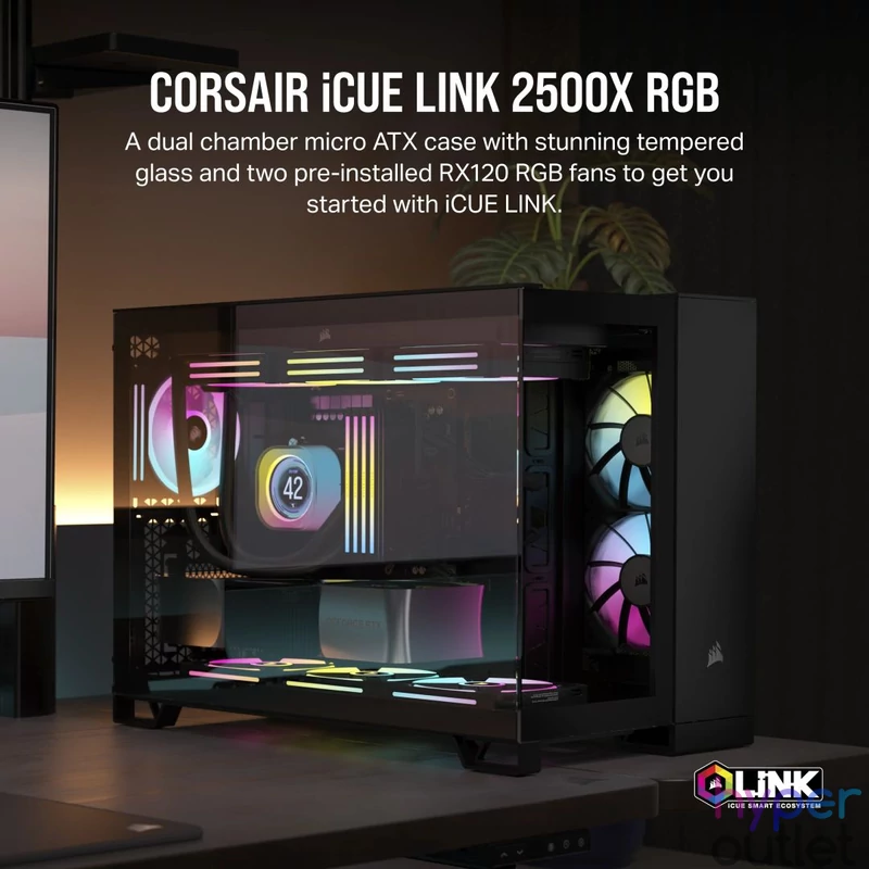 Corsair iCUE LINK 2500X RGB Micro ATX Dual Chamber Tempered Glass Black gépház