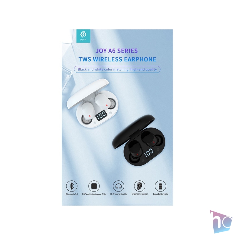 Devia ST351020 Bluetooth v5.0 Joy A6 Series TWS with Charging Case - fekete sztereó headset