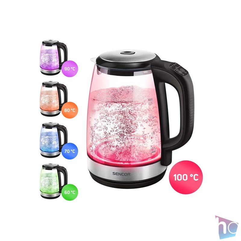Sencor SWK 2090BK 2L-es inox-fekete üveg vízforraló