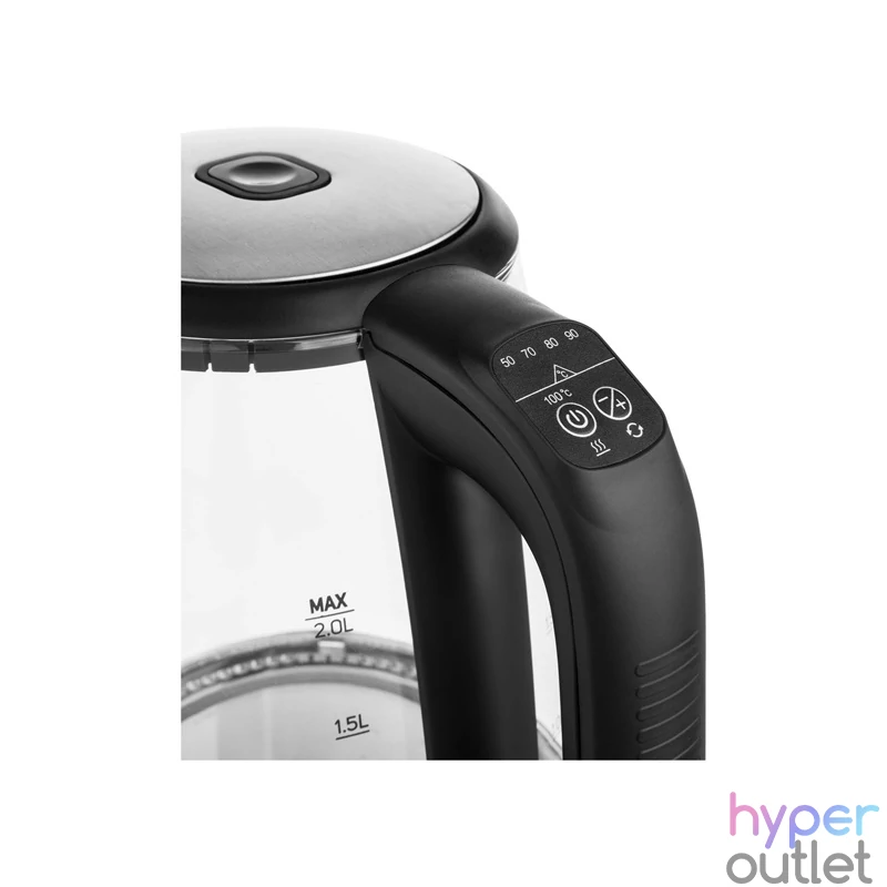 Sencor SWK 2090BK 2L-es inox-fekete üveg vízforraló