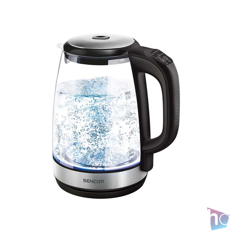 Sencor SWK 2090BK 2L-es inox-fekete üveg vízforraló