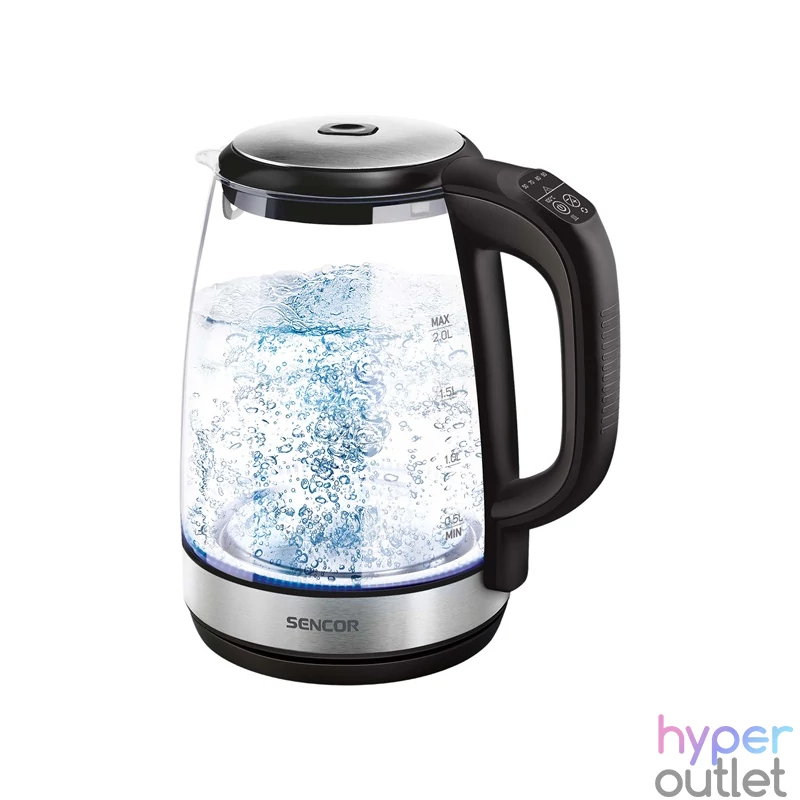 Sencor SWK 2090BK 2L-es inox-fekete üveg vízforraló