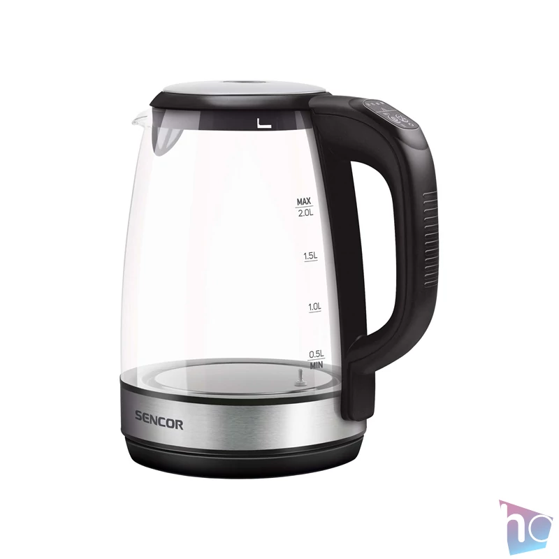 Sencor SWK 2090BK 2L-es inox-fekete üveg vízforraló