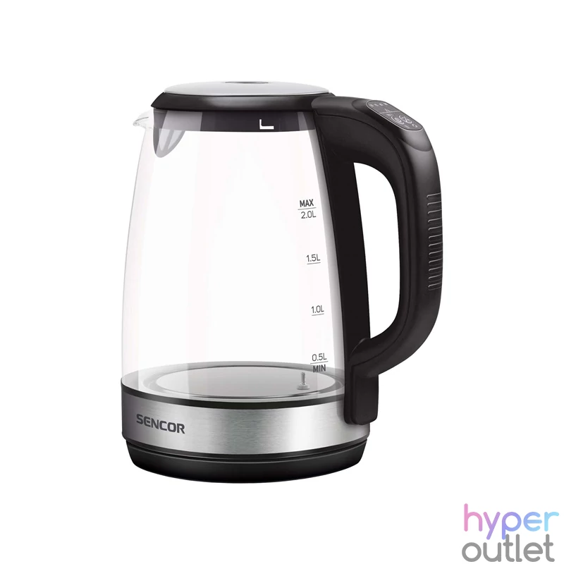 Sencor SWK 2090BK 2L-es inox-fekete üveg vízforraló