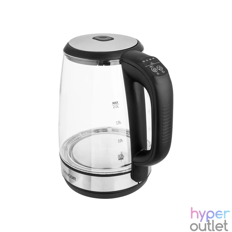 Sencor SWK 2090BK 2L-es inox-fekete üveg vízforraló