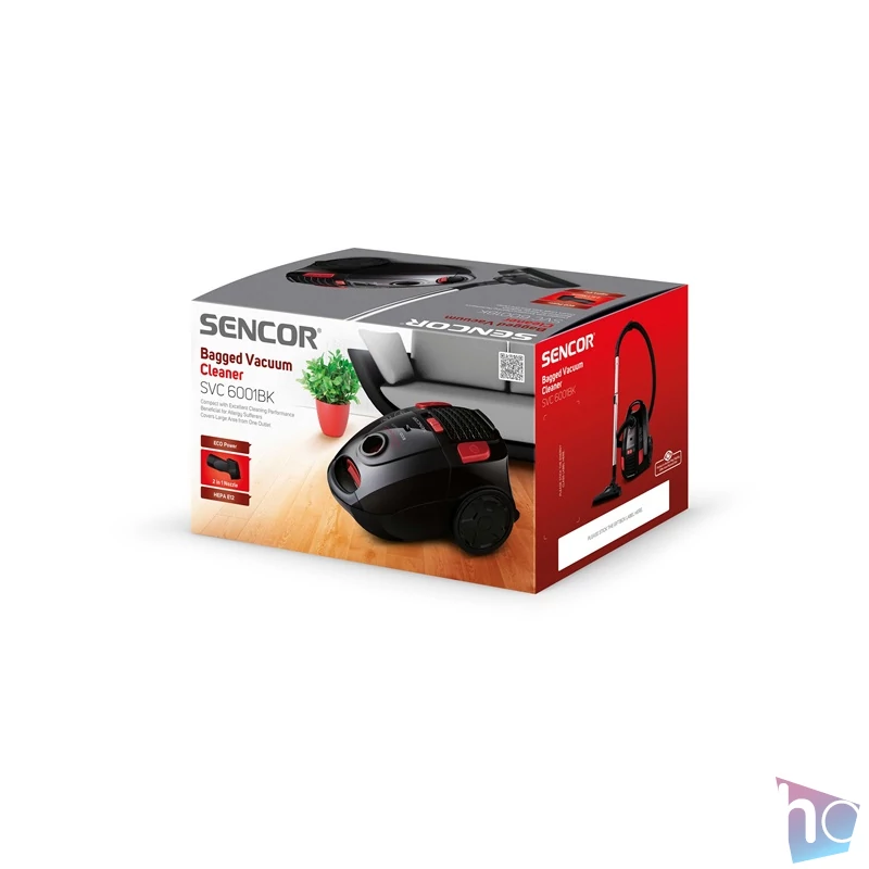 Sencor SVC 6001BK 3AAA fekete-piros porzsákos porszívó